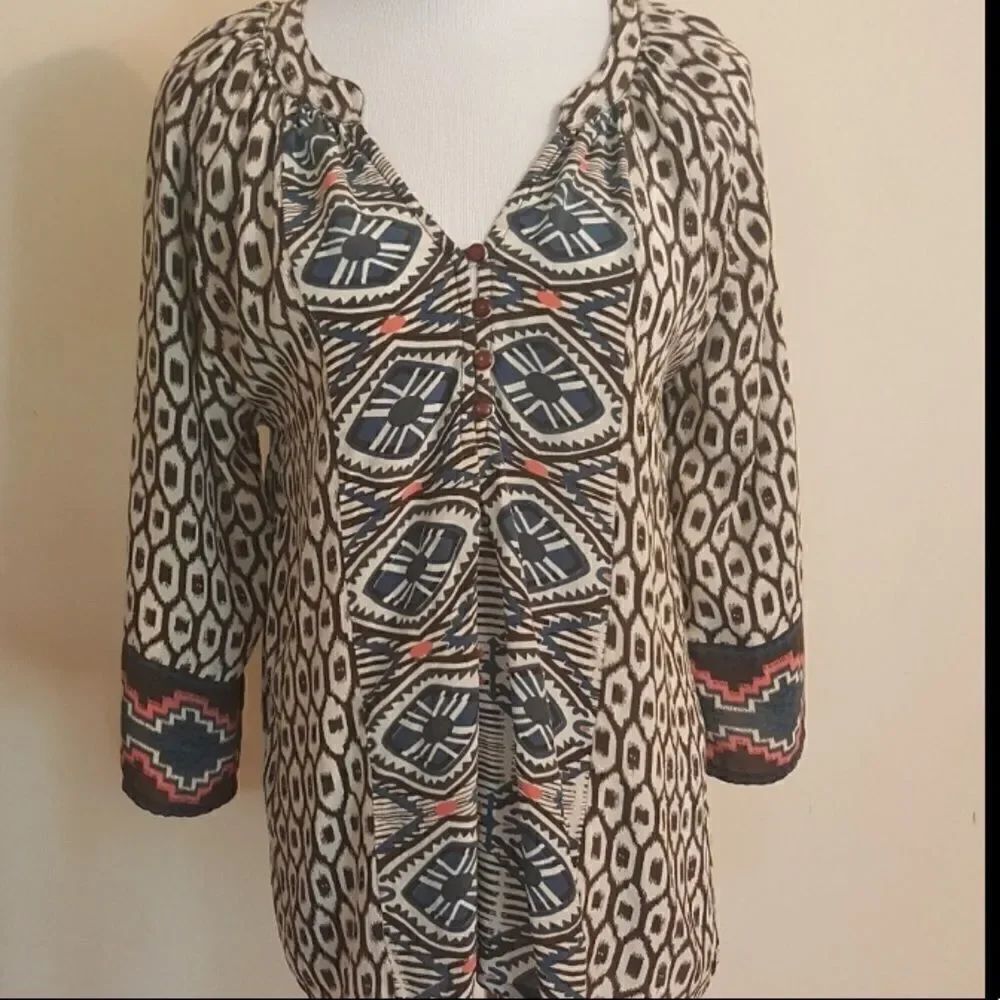 Tolani brown,white, blue & pink 100% silk tunic